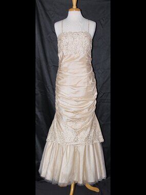 Dollar Fashion #6016 Taffeta Prom Gown Fit & Flare-Size M-CHAMPAGNE GOLD-NWT